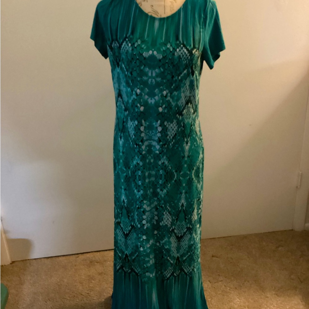 Bob Mackie Wearable Art Teal Snake Print Long Maxi Dress Size S